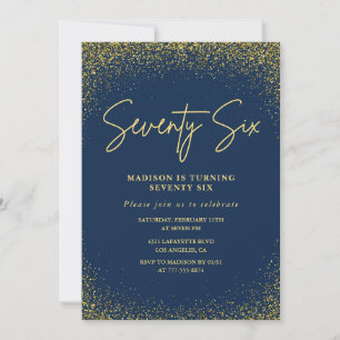 Eleganter Glam Navy Gold Glitter 76. Geburtstag Einladung