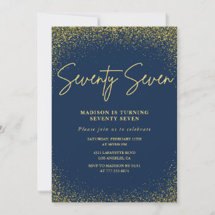 Eleganter Glam Navy Gold Glitter 77. Geburtstag Einladung
