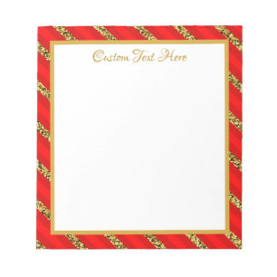 Eleganter Glam Red Gold Glitzer Streifen personali Notizblock