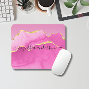 Eleganter Glam Rosa & Gold Achatstein-Friseur Mousepad