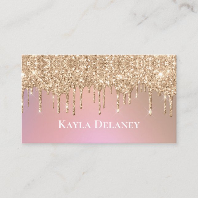 Eleganter Glam Rose Gold Glitzer Tropfen Visitenkarte (Vorderseite)