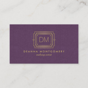 Eleganter Glamour Art Deco Monogramm Lila/Gold Visitenkarte
