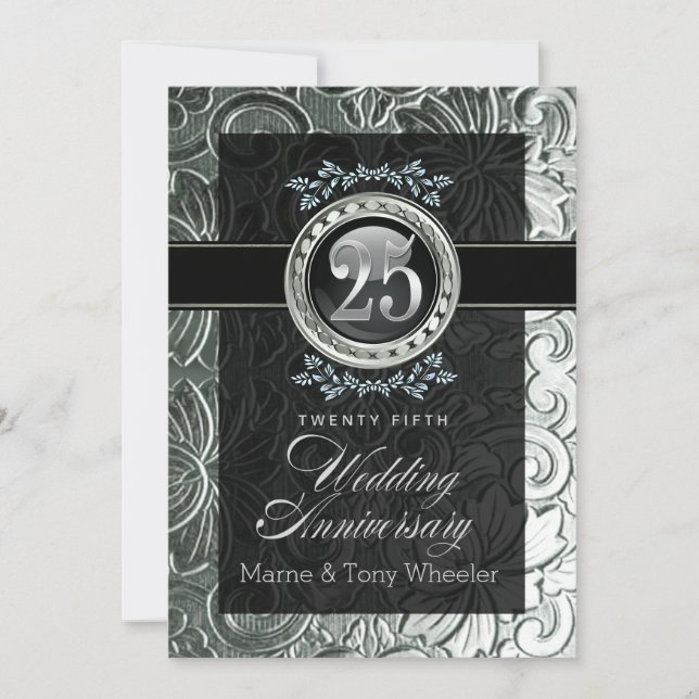Eleganter Glamour Carved Floral 25 Jahre Jubiläum Einladung (Vorderseite)