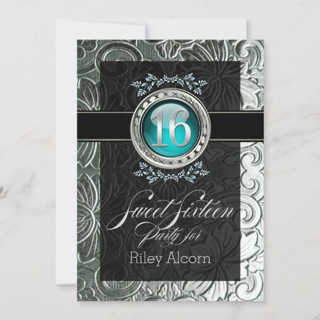 Eleganter Glamour Embossed 16 . Geburtstag Einladung (Vorderseite)