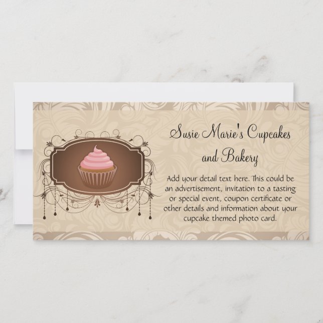 Eleganter Glamour Mocha Damask Cupcake Design (Vorderseite)