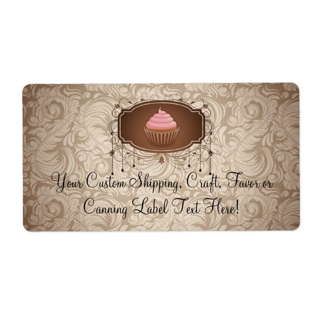 Eleganter Glamour Mocha Damask Cupcake Design Labe (Vorne)