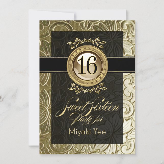 Eleganter Glamour prägeartiges 16. Geburtstag Einladung (Vorderseite)