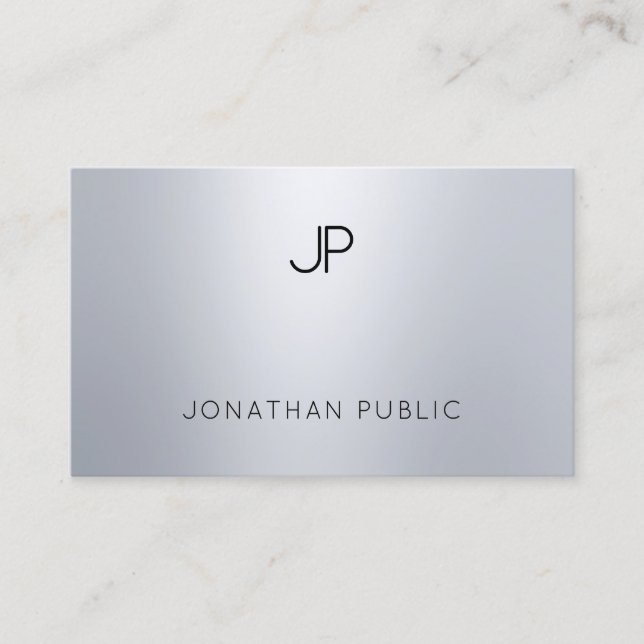 Eleganter Glamour Silver Look Moderne Monogram Tre Visitenkarte (Vorderseite)