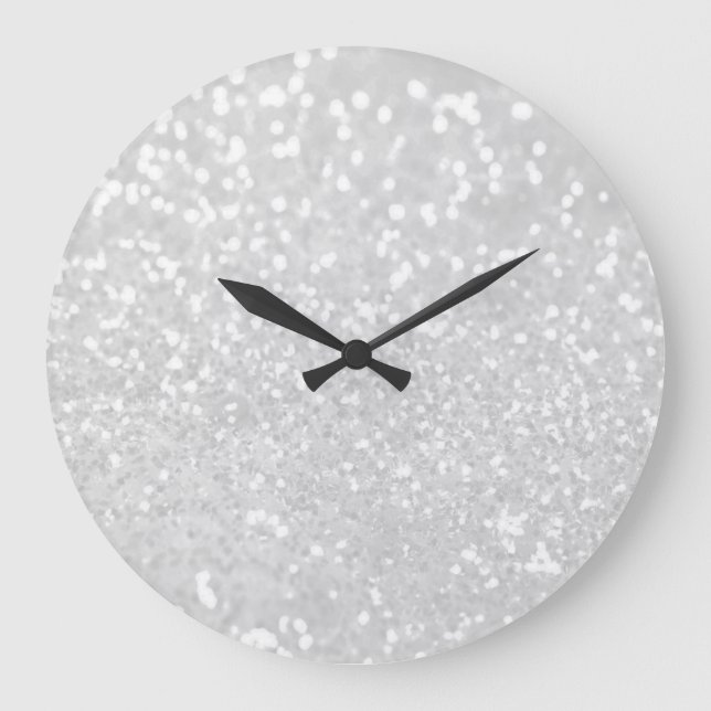 eleganter Glamour Weißes Imitat Glitzer Große Wanduhr (Vorderseite)