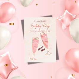 Eleganter glamouröser rosa Champagner-Geburtstag  Einladung
