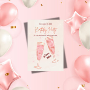 Eleganter glamouröser rosa Champagner-Geburtstag Einladung