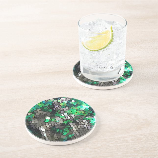 Eleganter glänzender Glamour Grüntöne graue Platte Getränkeuntersetzer (Seite)