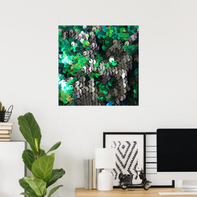 Eleganter glänzender Glamour Grüntöne graue Platte Poster (Heimbüro)