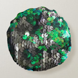 Eleganter glänzender Glamour Grüntöne graue Platte Rundes Kissen
