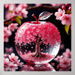 Eleganter Glasapfel mit komplizierten Kirschblüten Poster