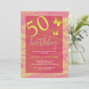 Eleganter Glitter-Gold-Kalligrafie-Blumen-Geburtst Einladung