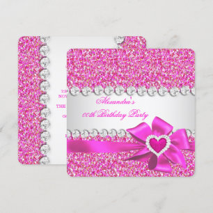 Eleganter Glitter Hot Pink Herz Schleife Geburtsta Einladung