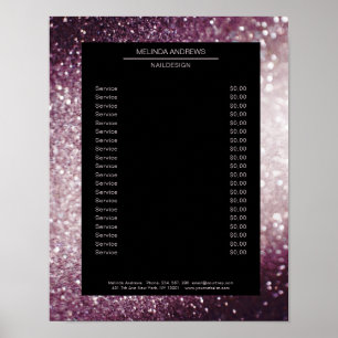 Eleganter Glitter Silber-Lila Preisliste Poster