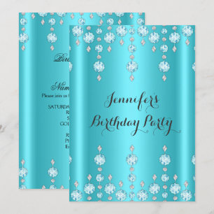 Eleganter Glitter Türkis Blau Diamant Geburtstag 2 Einladung