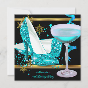 Eleganter Glitter Türkis Gold Champagner High Heel Einladung