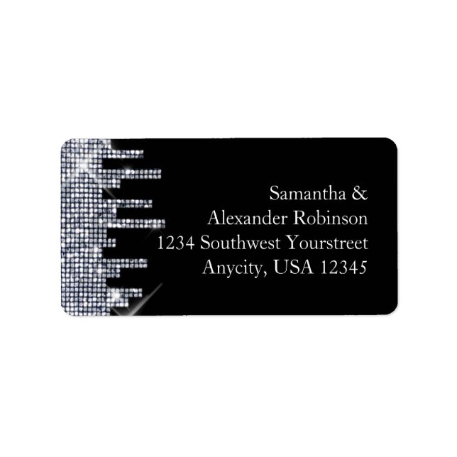 Eleganter Glittery Black/Silver Glamour Adressaufkleber (Vorne)