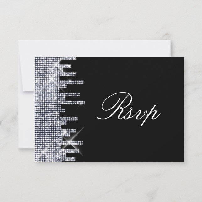 Eleganter Glittery Black/Silver Glamour UAWG RSVP Karte (Vorderseite)