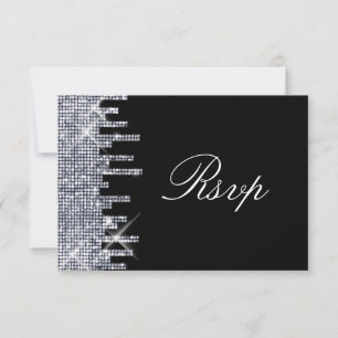 Eleganter Glittery Black/Silver Glamour UAWG RSVP Karte