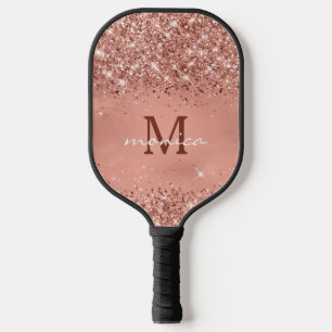 Eleganter Glittery Soft Rose Goldener Glam Name Pickleball Schläger