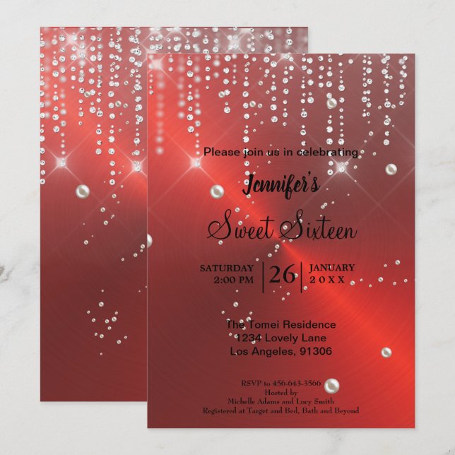 Eleganter Glitzer 16 . Geburtstag Einladung (Vorne/Hinten)