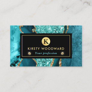 Eleganter Glitzer Agate Aquamarin und Gold Ocean Visitenkarte