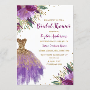 Eleganter Glitzer Amethyst Dress Brautparty Einladung