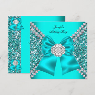 Eleganter Glitzer Aquamarin Blue Diamonds Geburtst Einladung