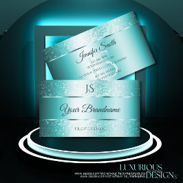 Eleganter Glitzer Aquamarin Gradient und Initials  Visitenkarte