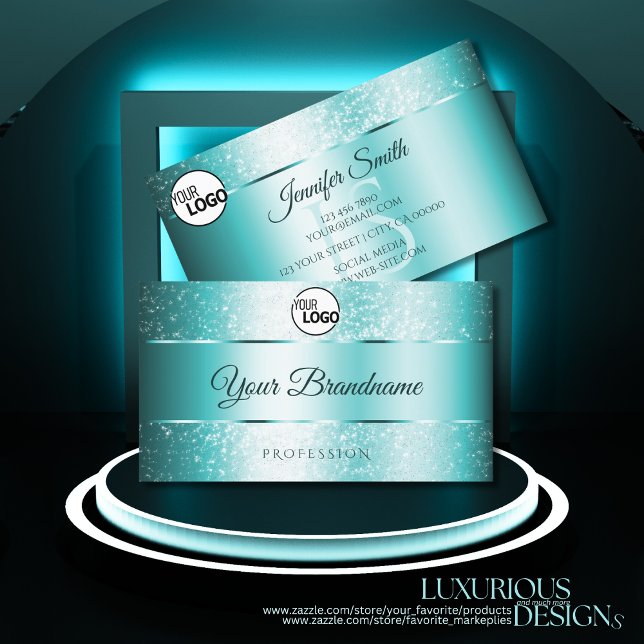 Eleganter Glitzer Aquamarine Farbinitialen und Log Visitenkarte (Von Creator hochgeladen)
