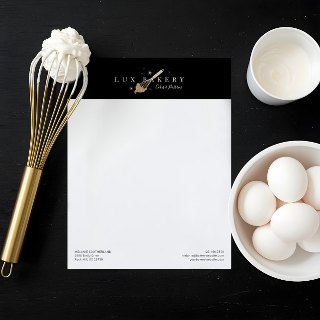 Eleganter Glitzer Bäckerei Whisk Letterhead (Elegant Gold Glitter Bakery Whisk Letterhead)