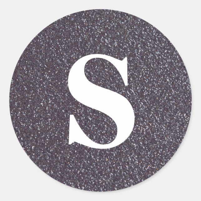 Eleganter Glitzer Black Monogram Umschlag Aufklebe Runder Aufkleber (Vorderseite)