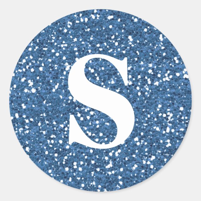 Eleganter Glitzer Blue Monogram Umschlag Aufkleber (Vorderseite)