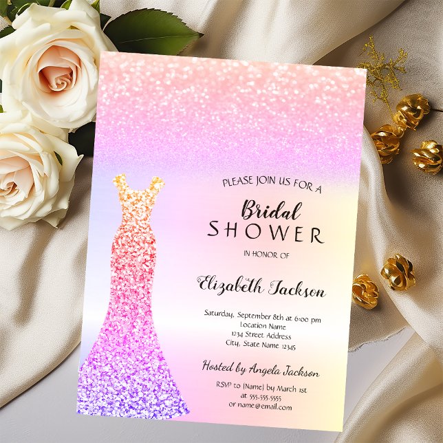 Eleganter Glitzer Bokeh Dress Brautparty Einladung (Von Creator hochgeladen)