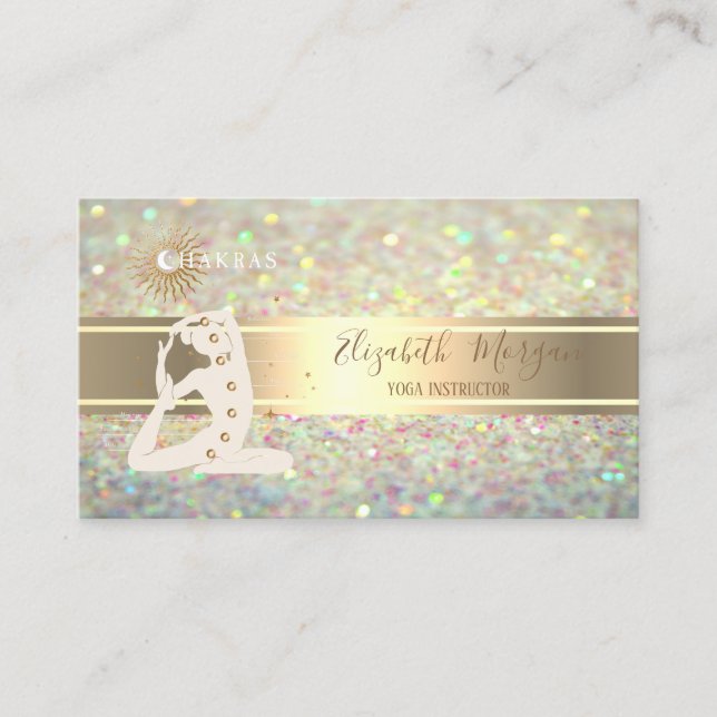 Eleganter Glitzer Bokeh,Gold Stripe Yoga Silhouett Visitenkarte (Vorderseite)