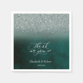 Eleganter Glitzer Bokeh Green Dankeschön Karte Serviette