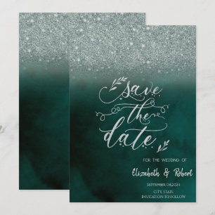 Eleganter Glitzer Bokeh Green Save the Date