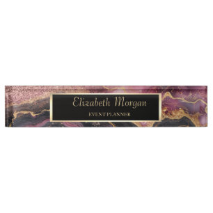 Eleganter Glitzer Bokeh Ombre, Burgund Marmor Namensplakette
