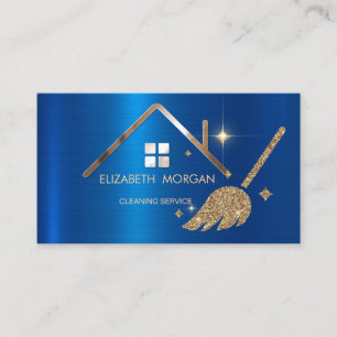 Eleganter Glitzer Broom House Blue Metallic Visitenkarte