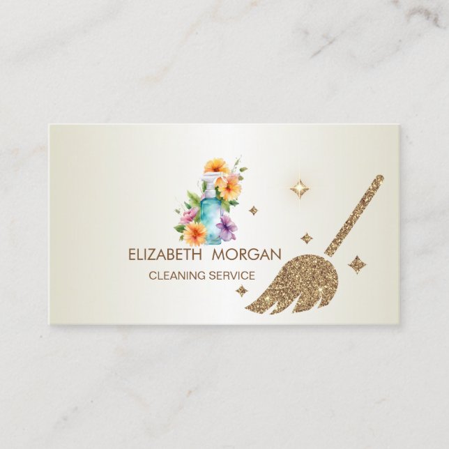 Eleganter Glitzer Broom House Floral Spray Flasche Visitenkarte (Vorderseite)