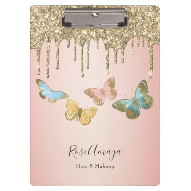 Eleganter Glitzer Butterflies Personalisiert Klemmbrett (Vorderseite)