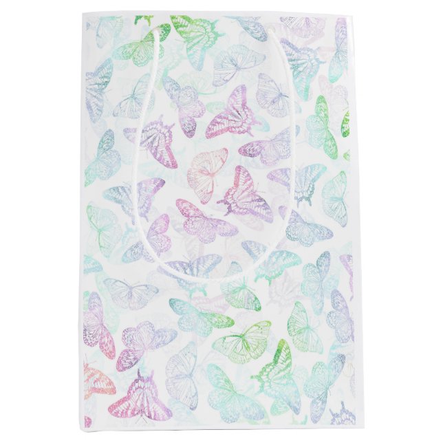 Eleganter Glitzer Butterfly Design Mittlere Geschenktüte (Vorderseite)