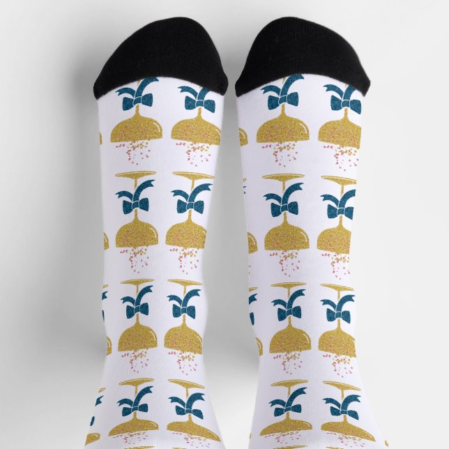 Eleganter Glitzer Champagne Glass & Glitzer Blue B Socken (Oben)
