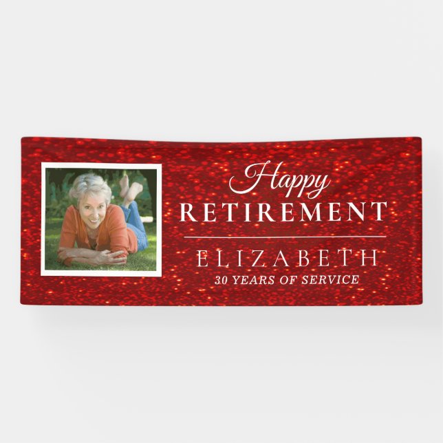 Eleganter Glitzer Custom Foto Retirement Party Ban Banner (Horizontal)