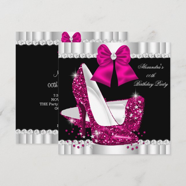 Eleganter Glitzer Deep Pink Glamour High Heels Einladung (Vorne/Hinten)