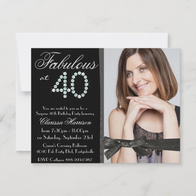 Eleganter Glitzer-Diamant-Fab 40 Foto-Geburtstag Einladung (Vorderseite)